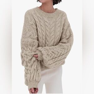 Elegant Cable Knit Sweater - Beige Oversized style
